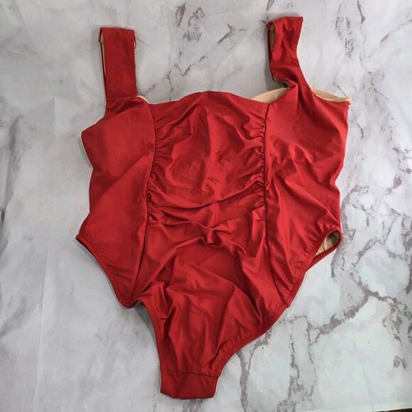 J Crew Swim 24 3X Red One Piece Square Neck Ruched Bikini Coverage - Picture 5 of 14
